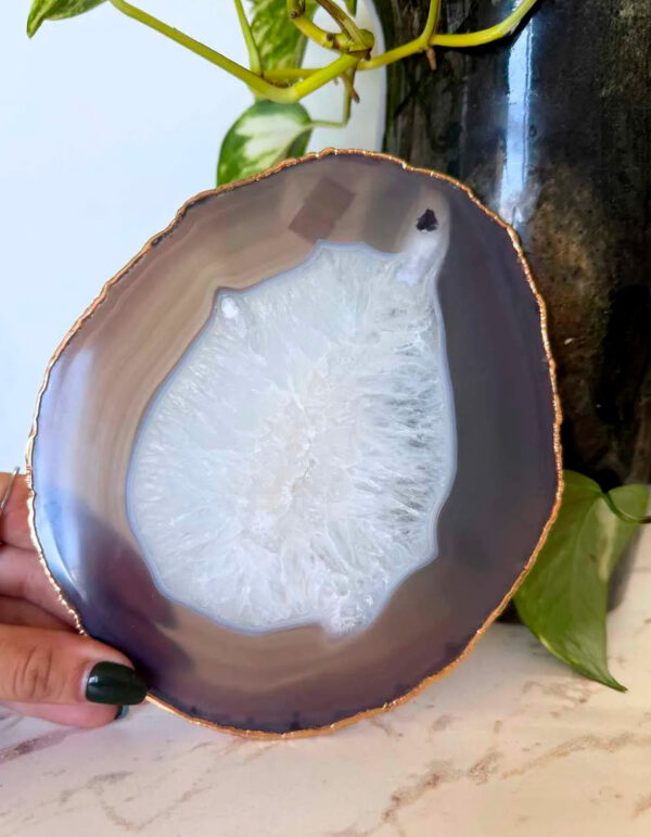 Chapa de Ágata Natural - Borda Dourada